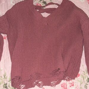 Women's Distressed Knit Sweater - Pink